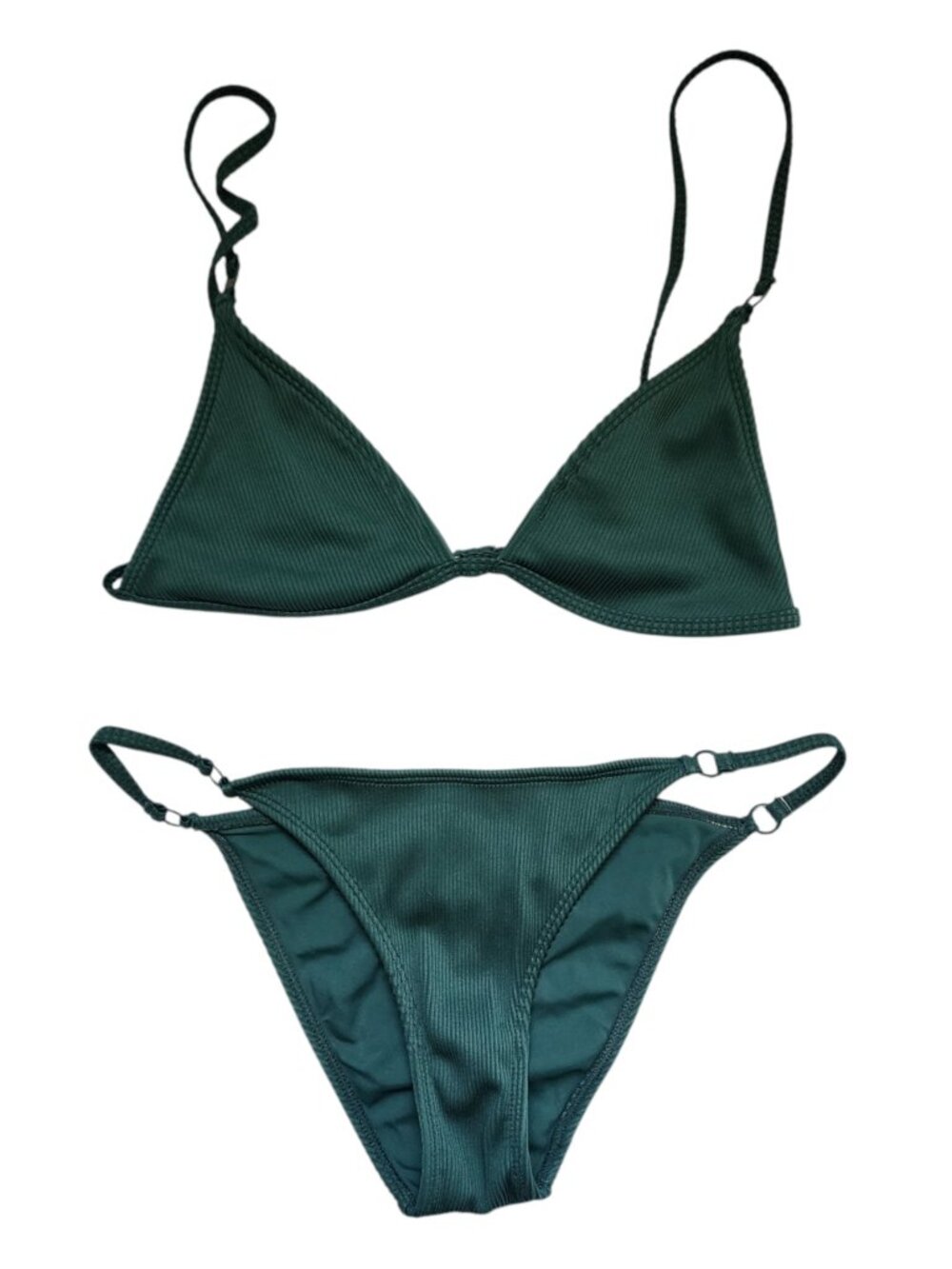 Forest Green Ribbed Bikini Set Women's Size Small Adjustable Two Piece Swimwear
